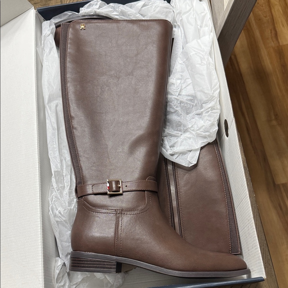 Tommy Hilfiger Brown Leather Knee-High Riding Boots